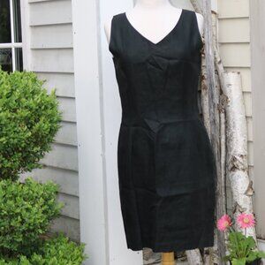 Sake Vintage  Black Linen Classic Sleeveless V-Neck Sheath Dress Sz 12